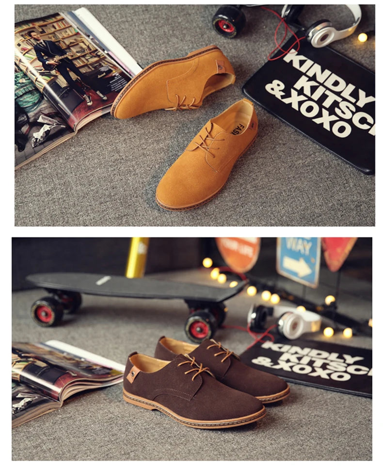 2024 Men’s Suede Leather Shoes – Oxford Casual Sneakers, Large Sizes