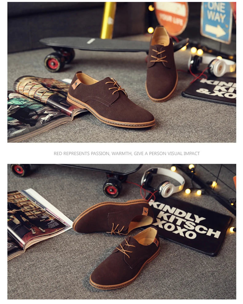 2024 Men’s Suede Leather Shoes – Oxford Casual Sneakers, Large Sizes