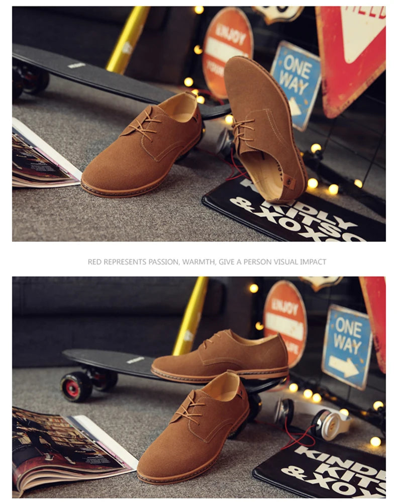 2024 Men’s Suede Leather Shoes – Oxford Casual Sneakers, Large Sizes