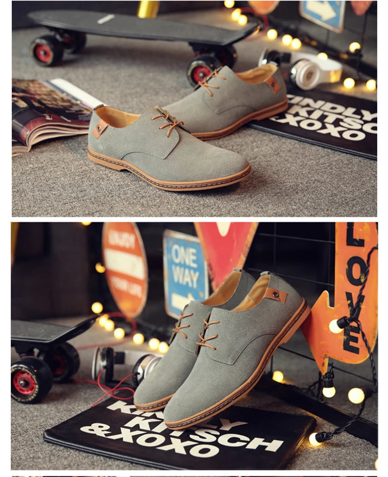 2024 Men’s Suede Leather Shoes – Oxford Casual Sneakers, Large Sizes