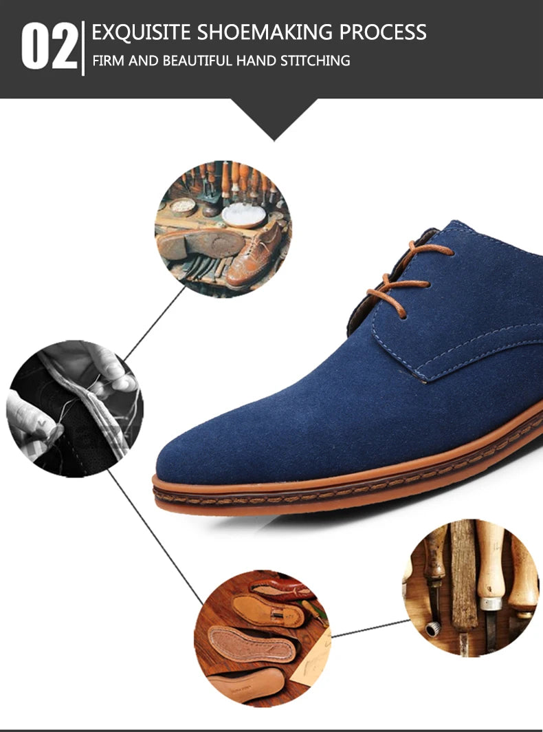 2024 Men’s Suede Leather Shoes – Oxford Casual Sneakers, Large Sizes