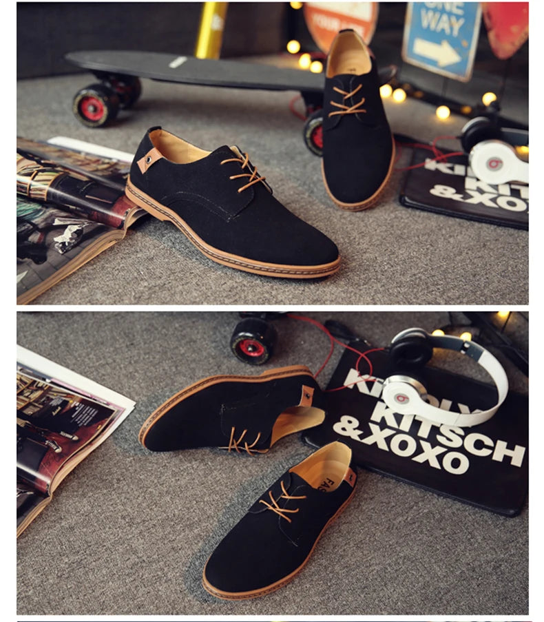 2024 Men’s Suede Leather Shoes – Oxford Casual Sneakers, Large Sizes