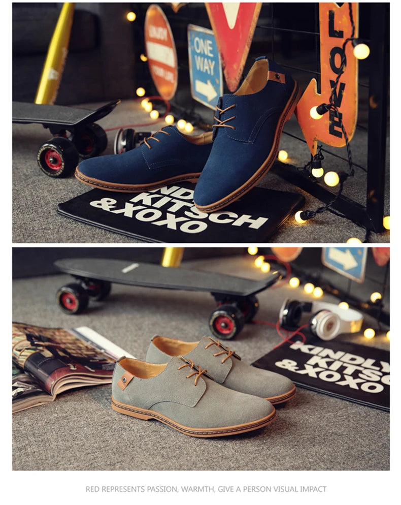 2024 Men’s Suede Leather Shoes – Oxford Casual Sneakers, Large Sizes