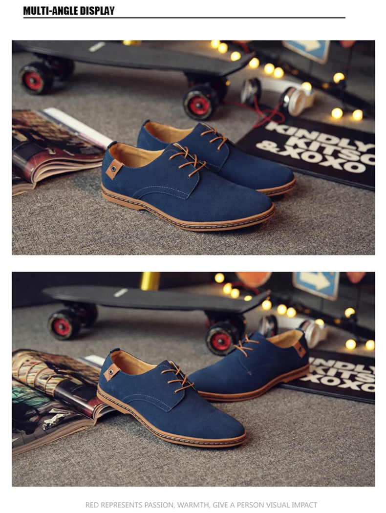 2024 Men’s Suede Leather Shoes – Oxford Casual Sneakers, Large Sizes