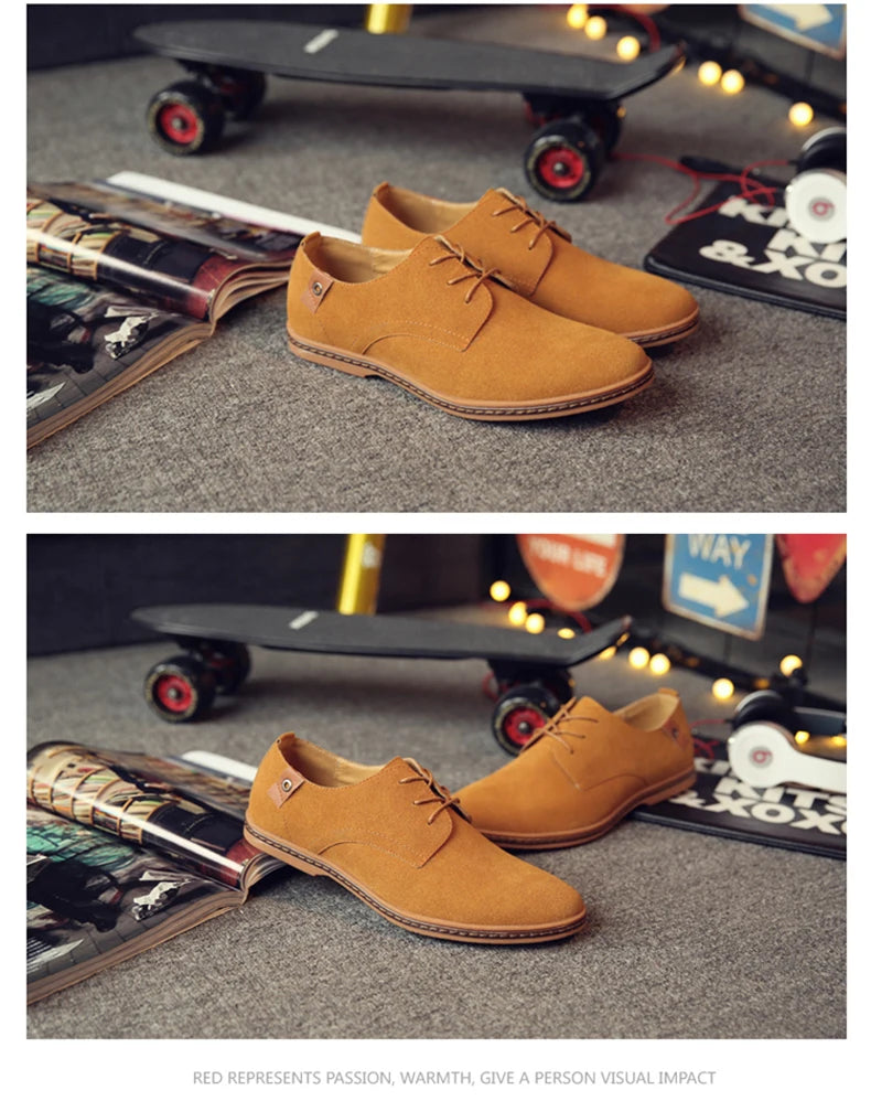 2024 Men’s Suede Leather Shoes – Oxford Casual Sneakers, Large Sizes