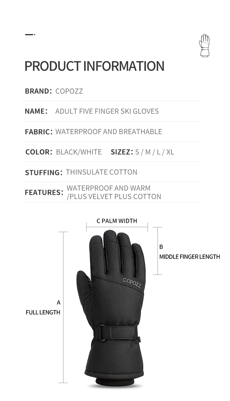 Copozz Ski & Snowboard Gloves – Waterproof Winter Gloves for Men & Women