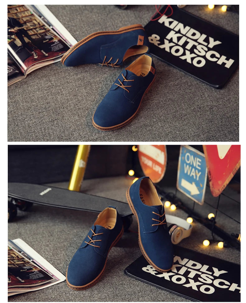 2024 Men’s Suede Leather Shoes – Oxford Casual Sneakers, Large Sizes