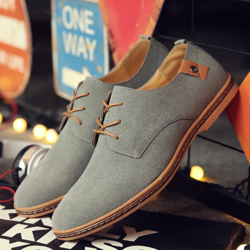 2024 Men’s Suede Leather Shoes – Oxford Casual Sneakers, Large Sizes