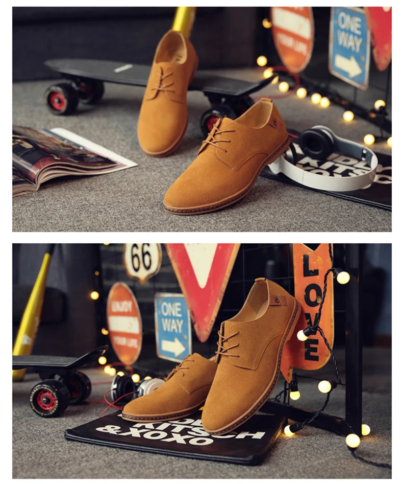 2024 Men’s Suede Leather Shoes – Oxford Casual Sneakers, Large Sizes