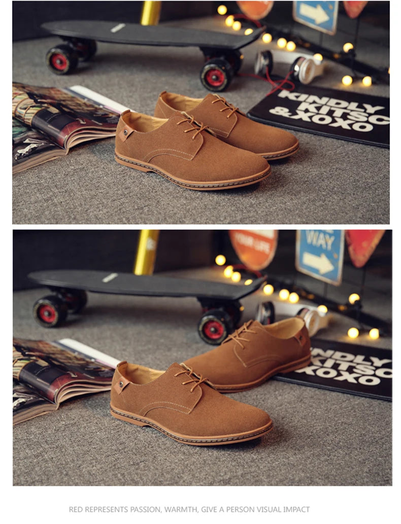 2024 Men’s Suede Leather Shoes – Oxford Casual Sneakers, Large Sizes
