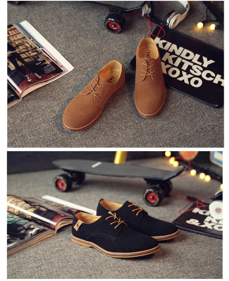2024 Men’s Suede Leather Shoes – Oxford Casual Sneakers, Large Sizes