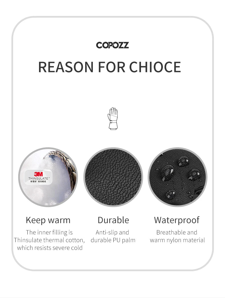 Copozz Ski & Snowboard Gloves – Waterproof Winter Gloves for Men & Women