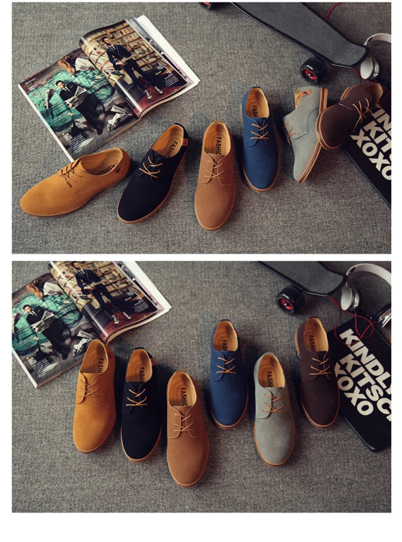 2024 Men’s Suede Leather Shoes – Oxford Casual Sneakers, Large Sizes