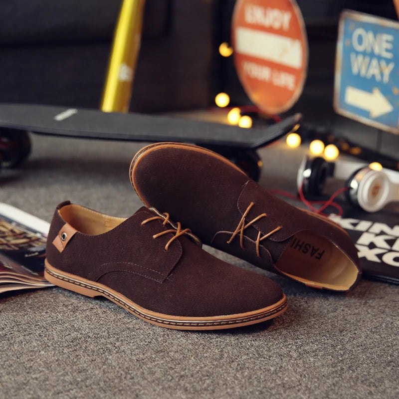 2024 Men’s Suede Leather Shoes – Oxford Casual Sneakers, Large Sizes