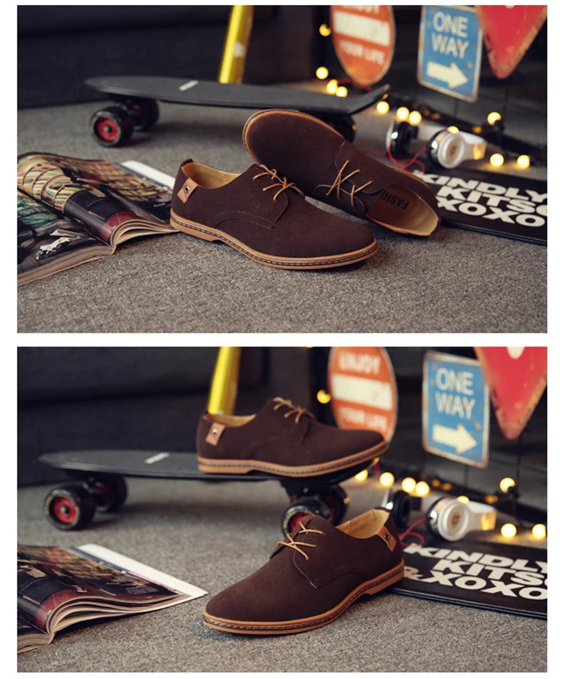 2024 Men’s Suede Leather Shoes – Oxford Casual Sneakers, Large Sizes