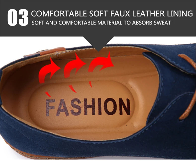2024 Men’s Suede Leather Shoes – Oxford Casual Sneakers, Large Sizes