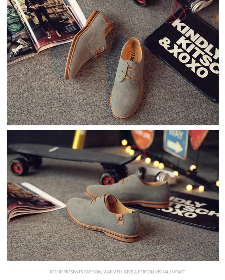 2024 Men’s Suede Leather Shoes – Oxford Casual Sneakers, Large Sizes
