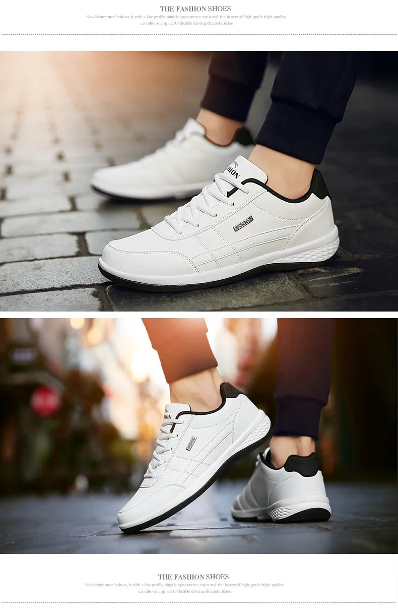 MAEDEF Men’s Leather Sneakers – Waterproof Casual Lace-Up Shoes