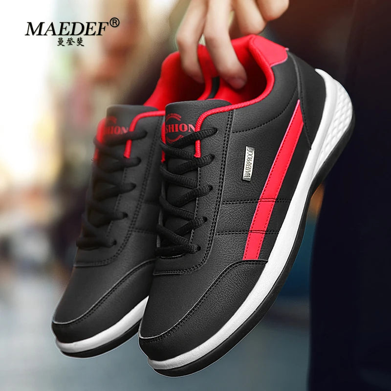MAEDEF Men’s Leather Sneakers – Waterproof Casual Lace-Up Shoes
