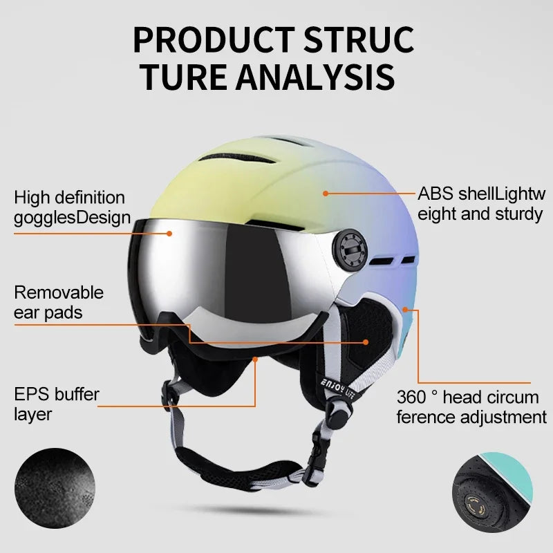 Eastinear Ski Helmet with Integrated Snow Glasses – Half-Cover Safety Helmet for Men & Women