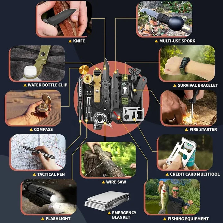 18in1 Multifunctional Emergency Equipment Outdoor Survival Kit Military Outdoor Travel Exploration Camping Tools First Aid Kits