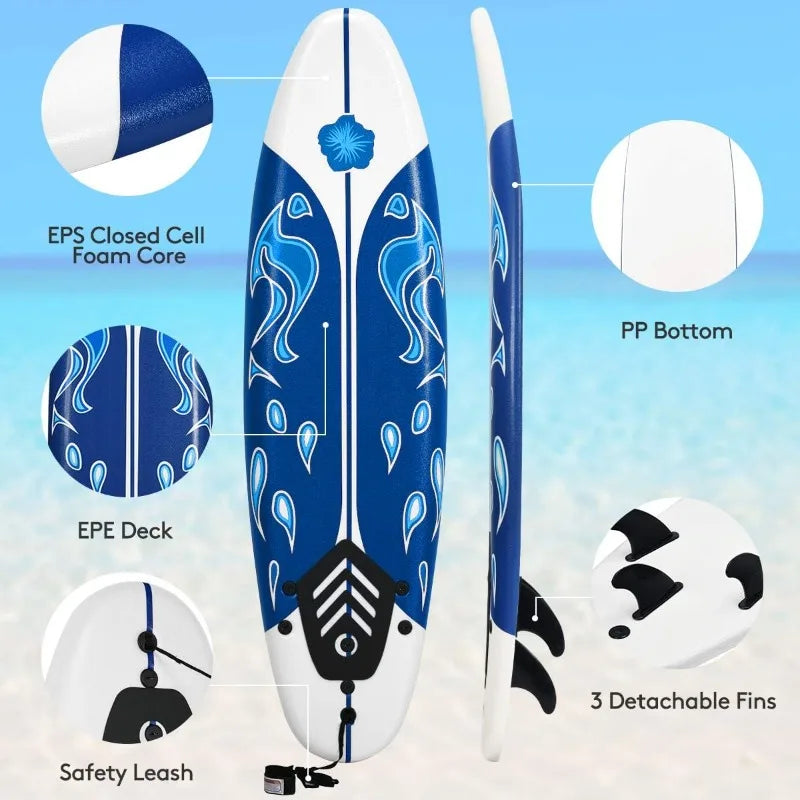 Giantex 6' Beginner Surfboard – Foam Body Board with Removable Fins