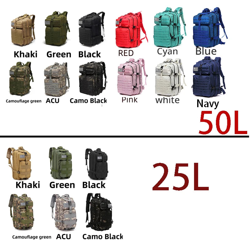 Tactical Nylon Backpack – 25L/50L Waterproof Outdoor Rucksack
