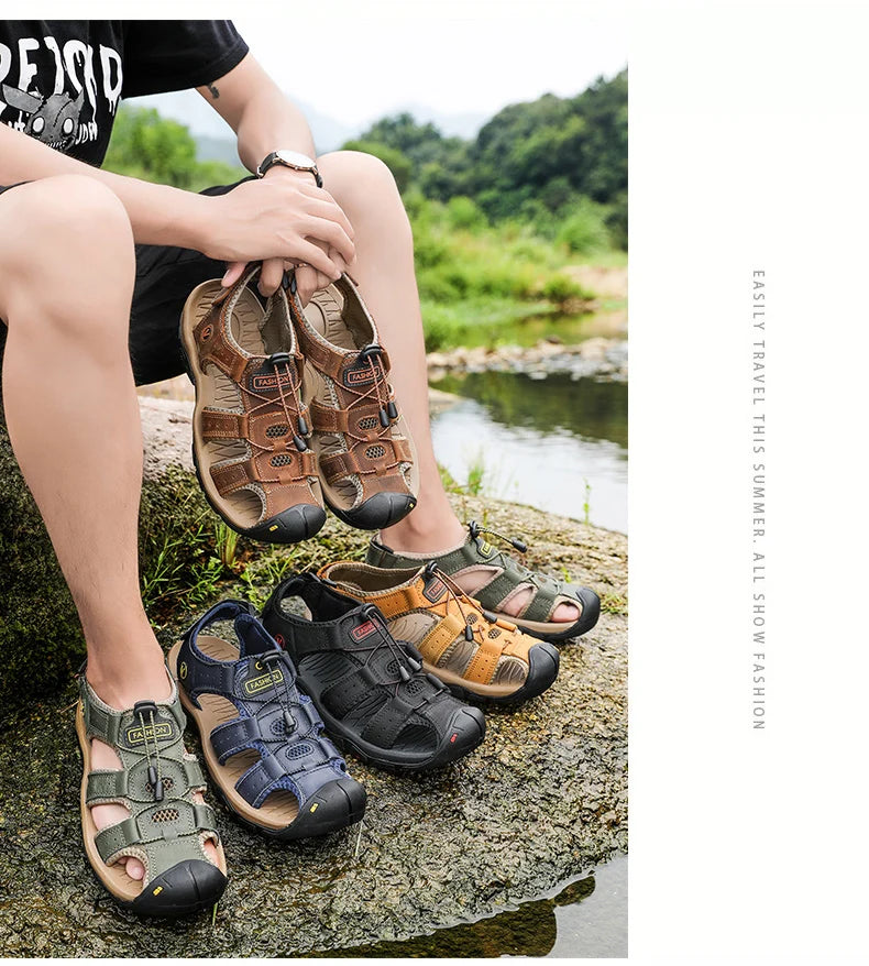 Men’s Summer Leather Sandals – Casual Outdoor & Beach Shoes