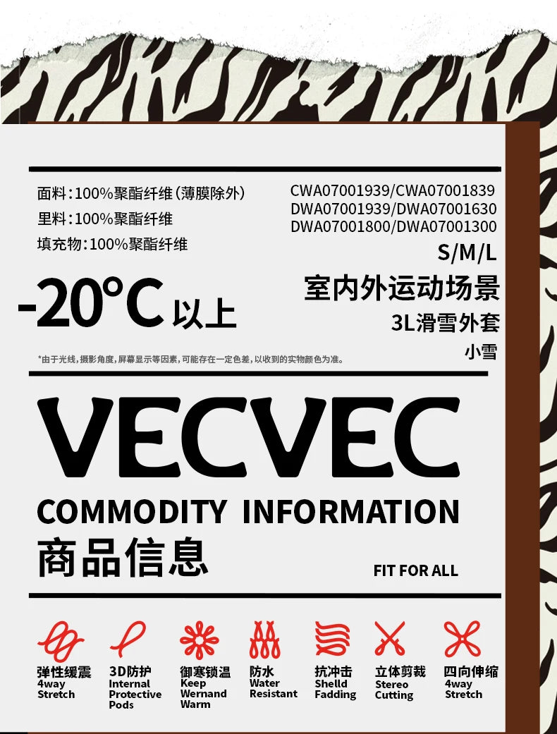 VECVEC Women’s Ski Jacket – Warm, Waterproof & Windproof Freestyle Coat