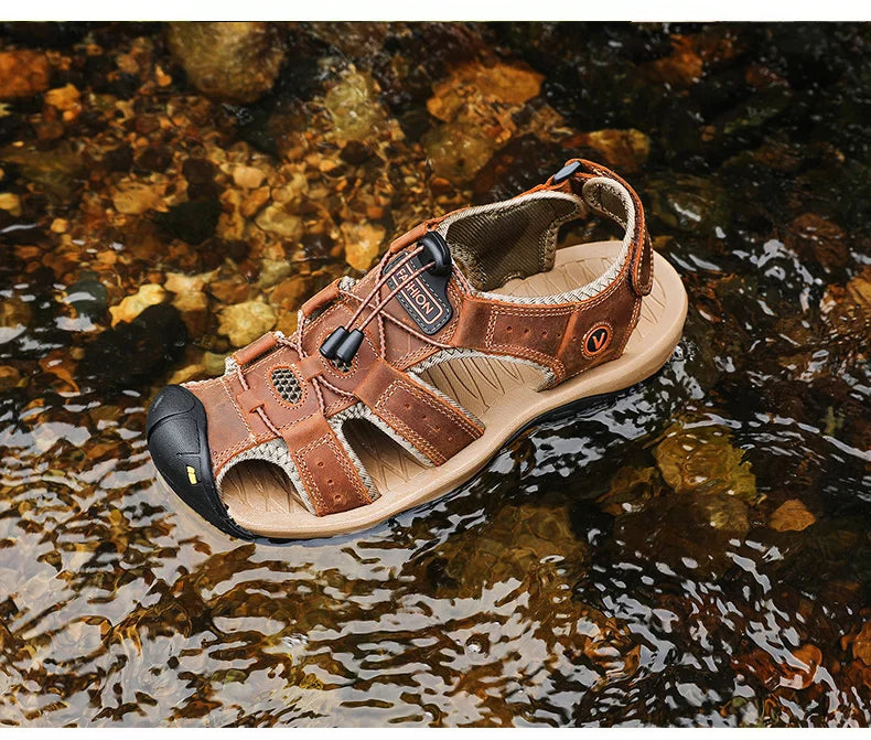 Men’s Summer Leather Sandals – Casual Outdoor & Beach Shoes