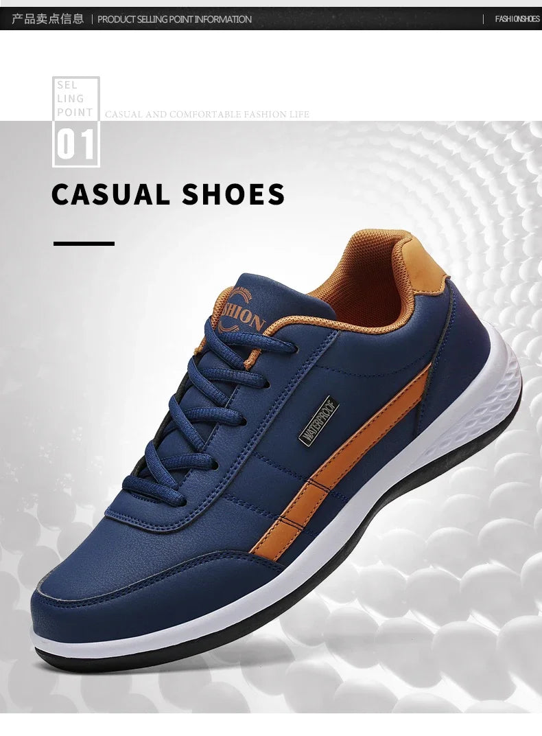 MAEDEF Men’s Leather Sneakers – Waterproof Casual Lace-Up Shoes