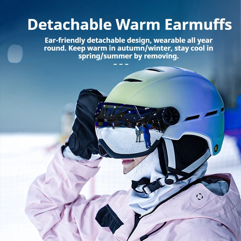 Eastinear Ski Helmet with Integrated Snow Glasses – Half-Cover Safety Helmet for Men & Women