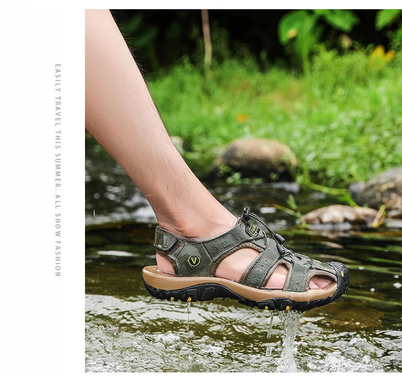 Men’s Summer Leather Sandals – Casual Outdoor & Beach Shoes