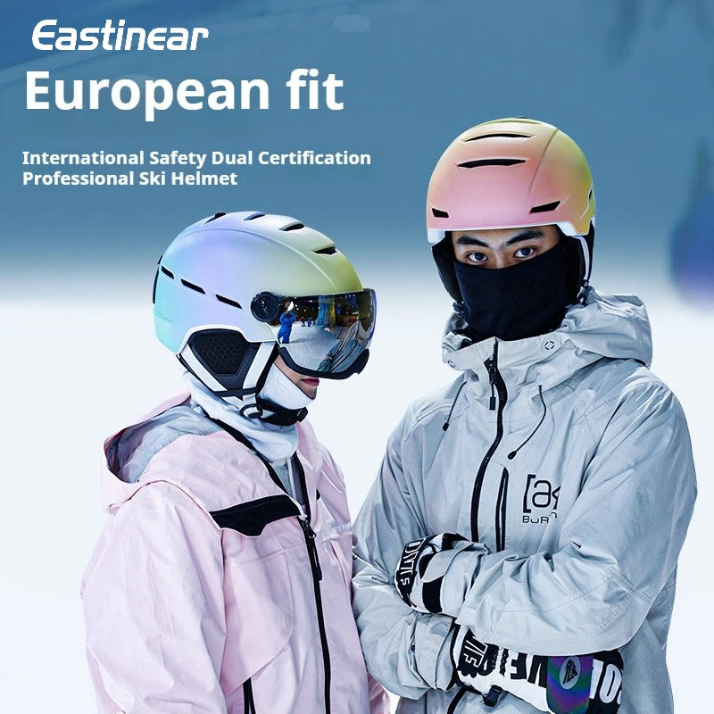 Eastinear Ski Helmet with Integrated Snow Glasses – Half-Cover Safety Helmet for Men & Women