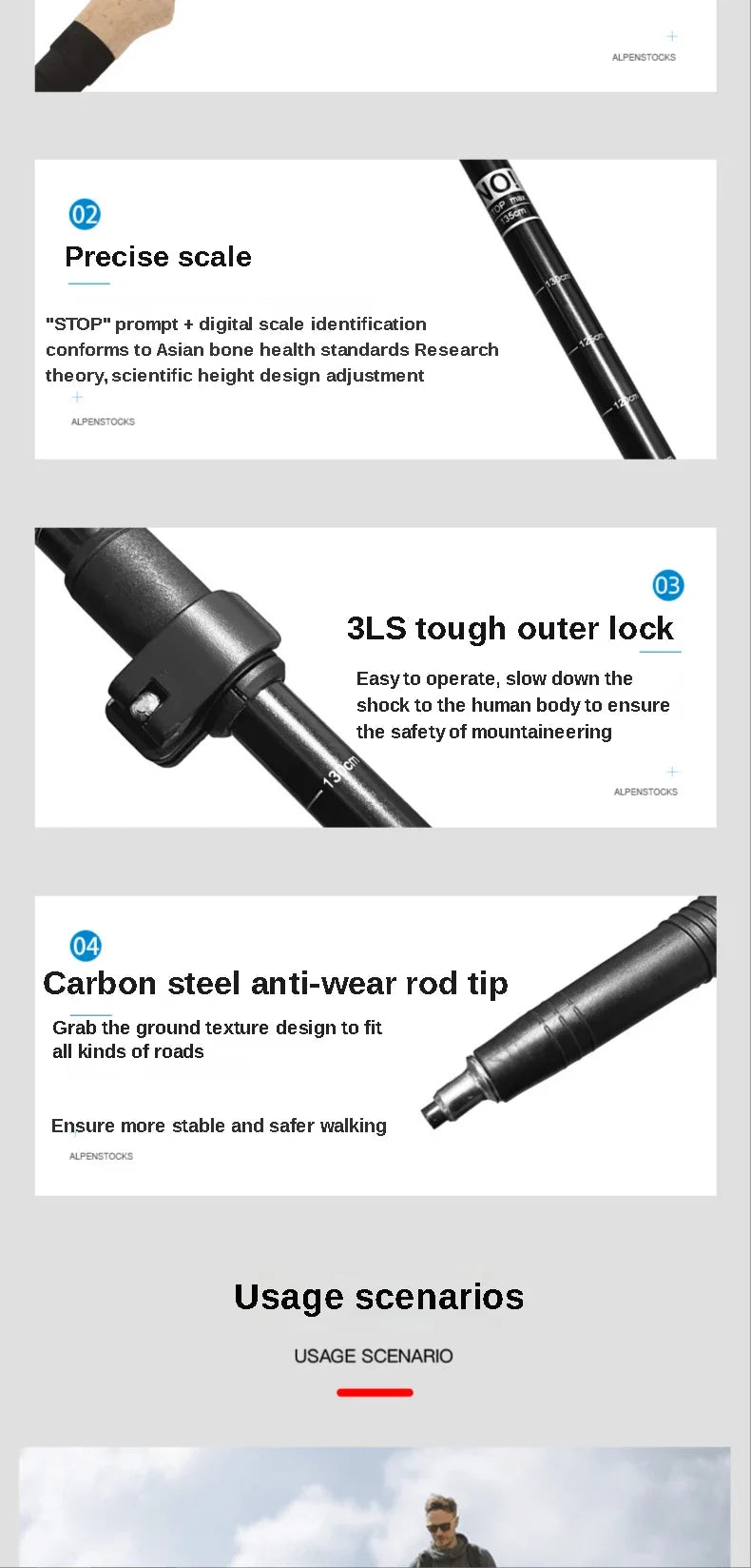 2PCS Trekking Poles – Ultralight Adjustable Hiking Walking Sticks with Quick Lock