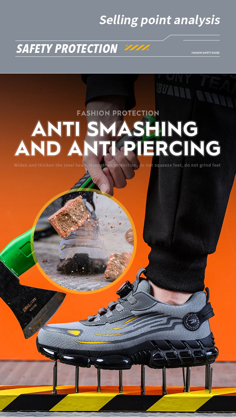 Breathable Anti-Smash Labour Shoes – Lace-Free Soft Sole Safety Footwear