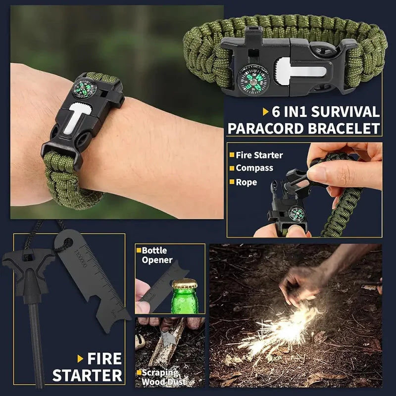 18in1 Multifunctional Emergency Equipment Outdoor Survival Kit Military Outdoor Travel Exploration Camping Tools First Aid Kits