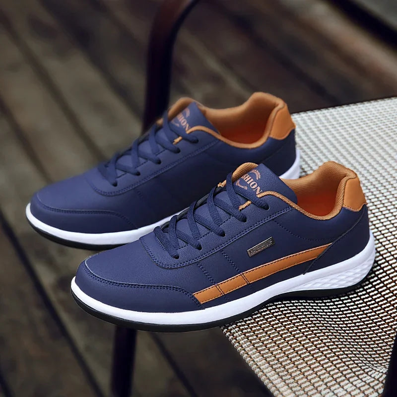 MAEDEF Men’s Leather Sneakers – Waterproof Casual Lace-Up Shoes