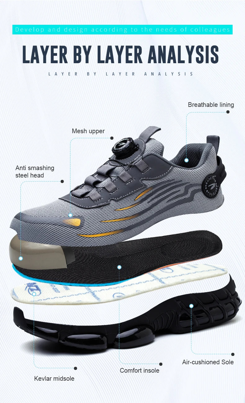 Breathable Anti-Smash Labour Shoes – Lace-Free Soft Sole Safety Footwear