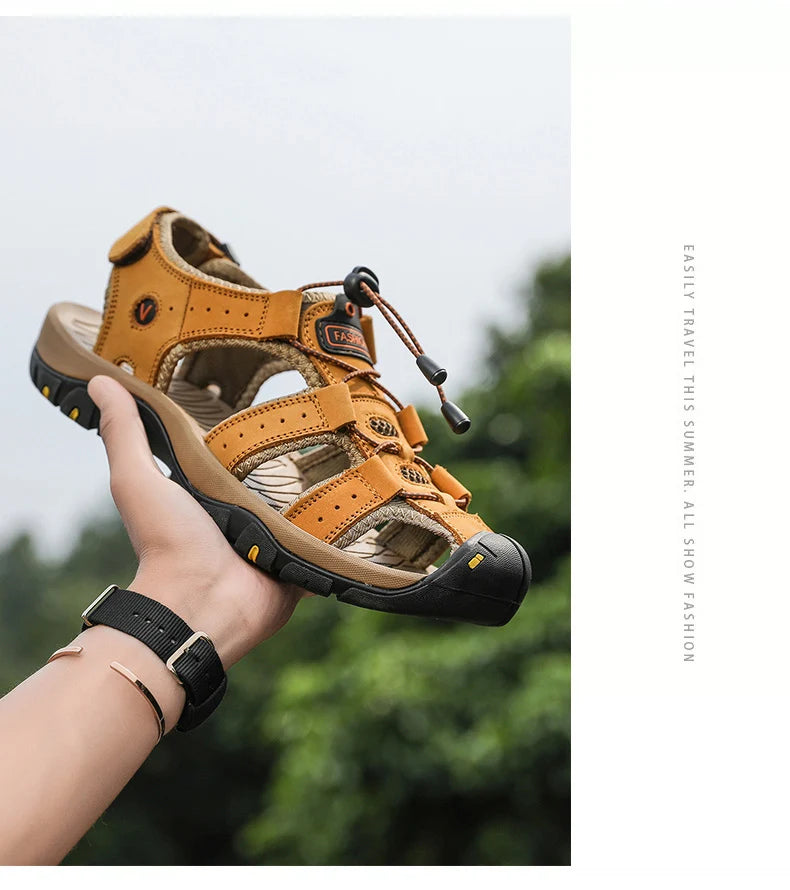 Men’s Summer Leather Sandals – Casual Outdoor & Beach Shoes