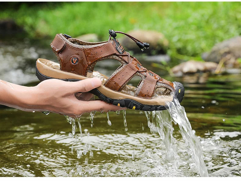 Men’s Summer Leather Sandals – Casual Outdoor & Beach Shoes