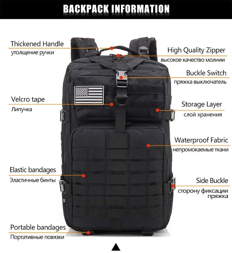 30/50L Tactical Backpack – Outdoor Survival & Hiking Molle Pack