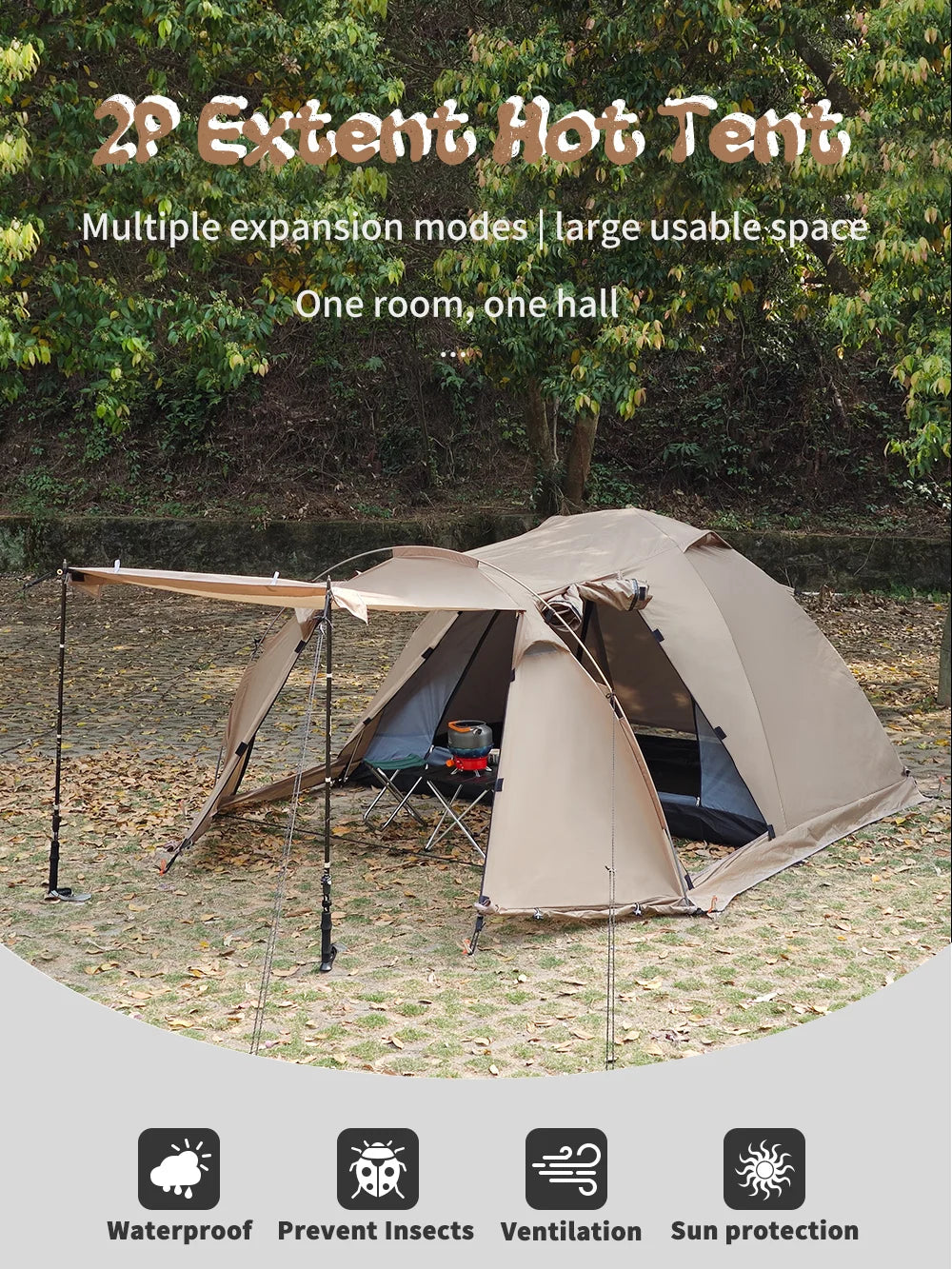 2-Person Fireproof Winter Tent – Waterproof 4-Season Dome with Stove Jack