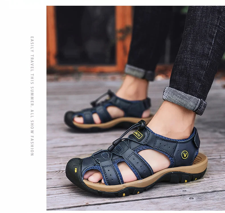Men’s Summer Leather Sandals – Casual Outdoor & Beach Shoes