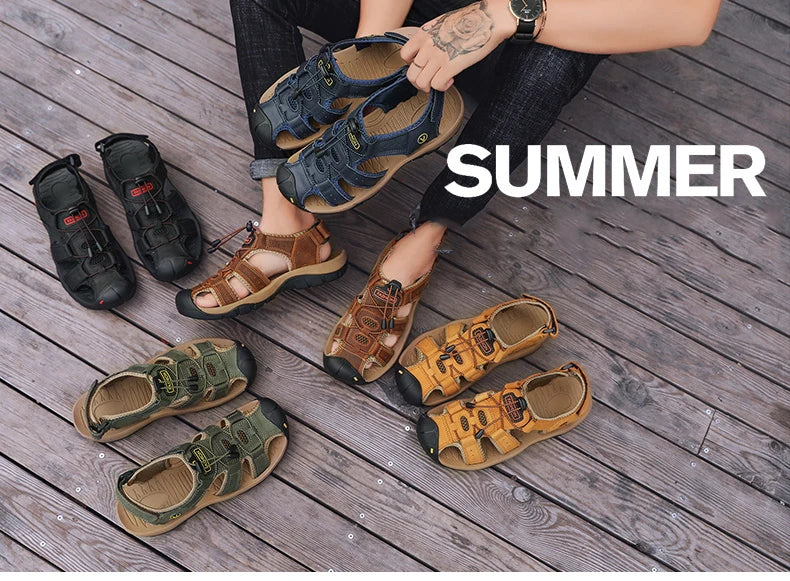 Men’s Summer Leather Sandals – Casual Outdoor & Beach Shoes