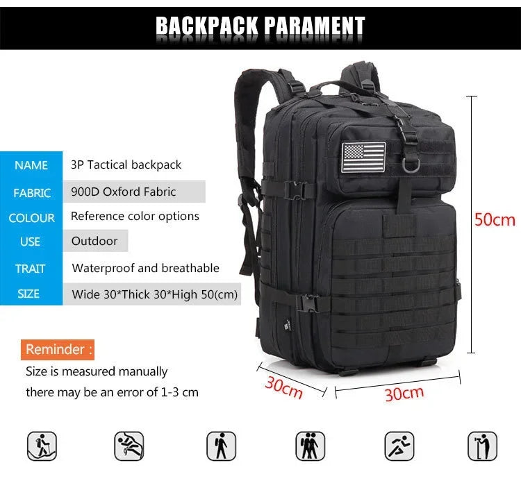 30/50L Tactical Backpack – Outdoor Survival & Hiking Molle Pack