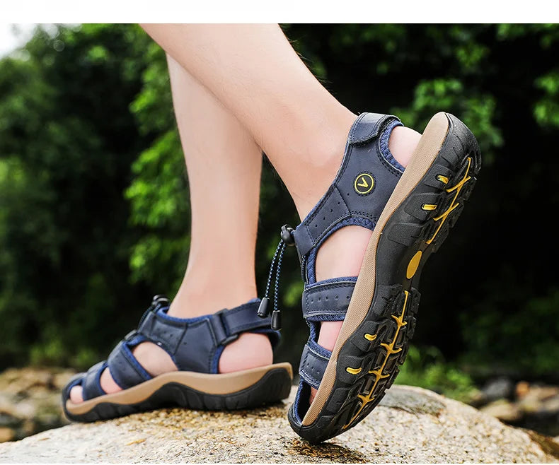 Men’s Summer Leather Sandals – Casual Outdoor & Beach Shoes