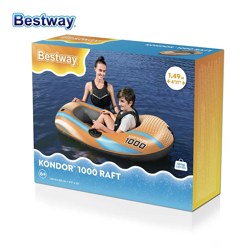 Bestway Inflatable Kayak – Heavy Duty PVC Rafting Boat for 1–3 Persons