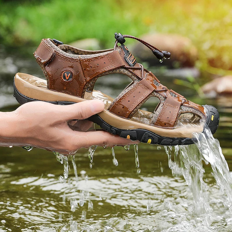 Men’s Summer Leather Sandals – Casual Outdoor & Beach Shoes