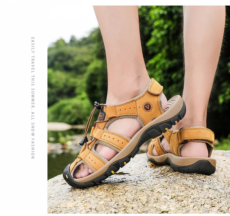 Men’s Summer Leather Sandals – Casual Outdoor & Beach Shoes
